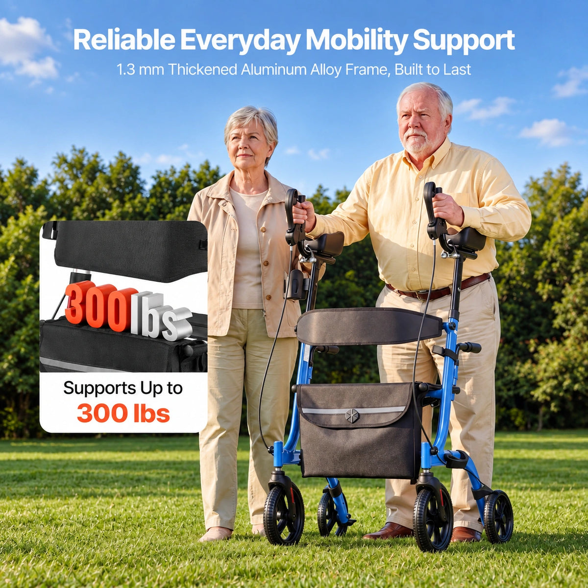 All-Terrain Upright Rollator Walker & 2-in-1 Transport Chair Combo for Seniors