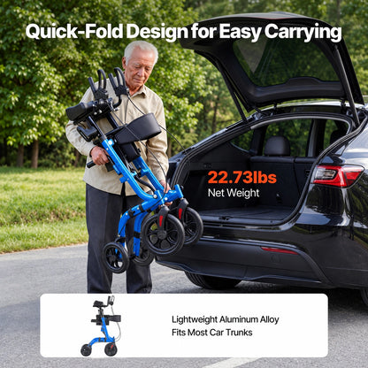 All-Terrain Upright Rollator Walker & 2-in-1 Transport Chair Combo for Seniors