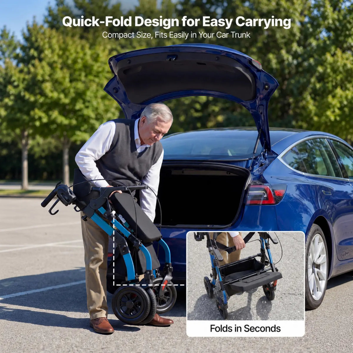 Lightweight 2-in-1 Rollator Walker & Transport Chair