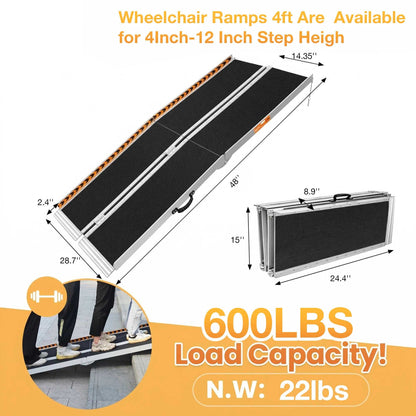 Portable 4-10FT Aluminum Ramp for Wheelchairs & Mobility Scooters
