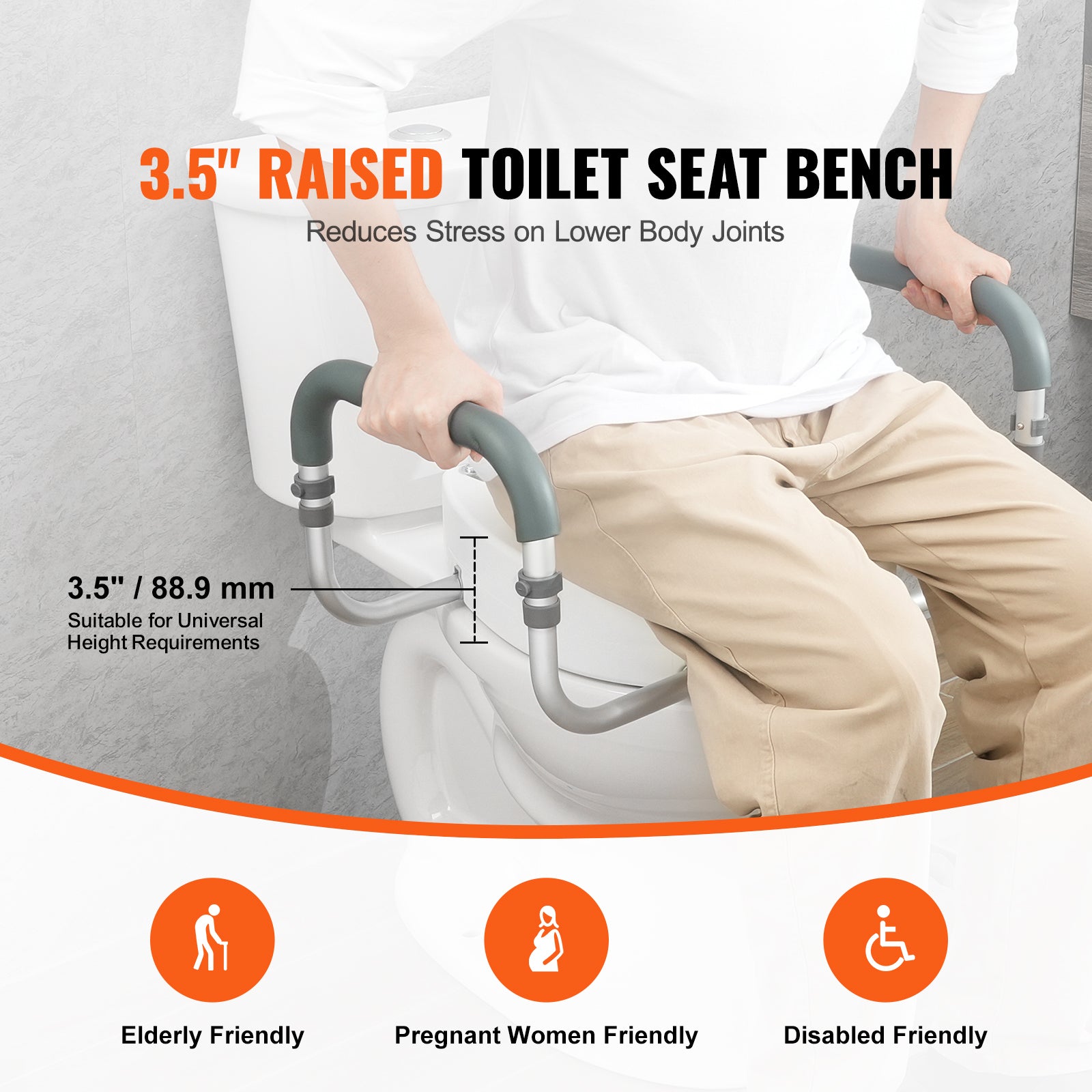 Vevor Raised Toilet Seat with Arms – 3.5″ Elevated Support for Safe & Easy Use