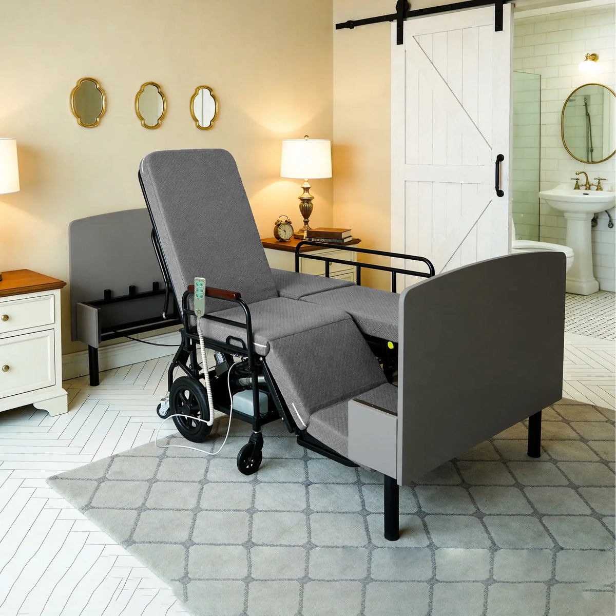3-in-1 Electric Nursing Bed for Seniors with Wheelchair & Stretcher