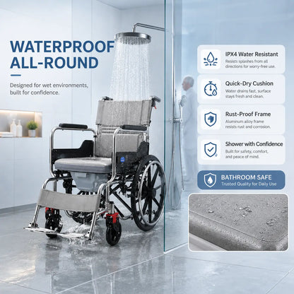 3-in-1 Self-Propelled Shower Commode Wheelchair