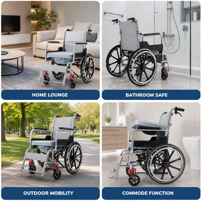 3-in-1 Self-Propelled Shower Commode Wheelchair