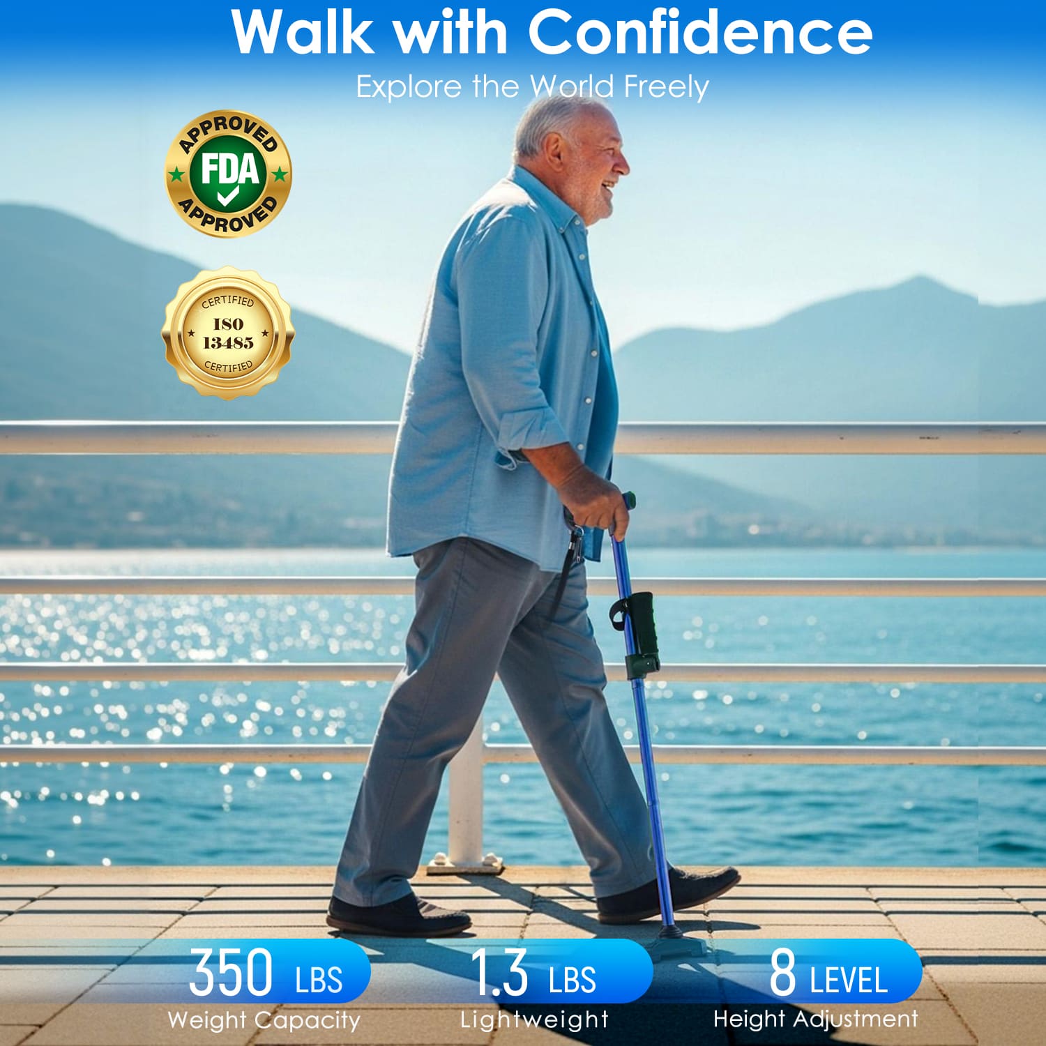 Assist Handle Walking Cane – Foldable, Stylish, 3 Colors for Everyone