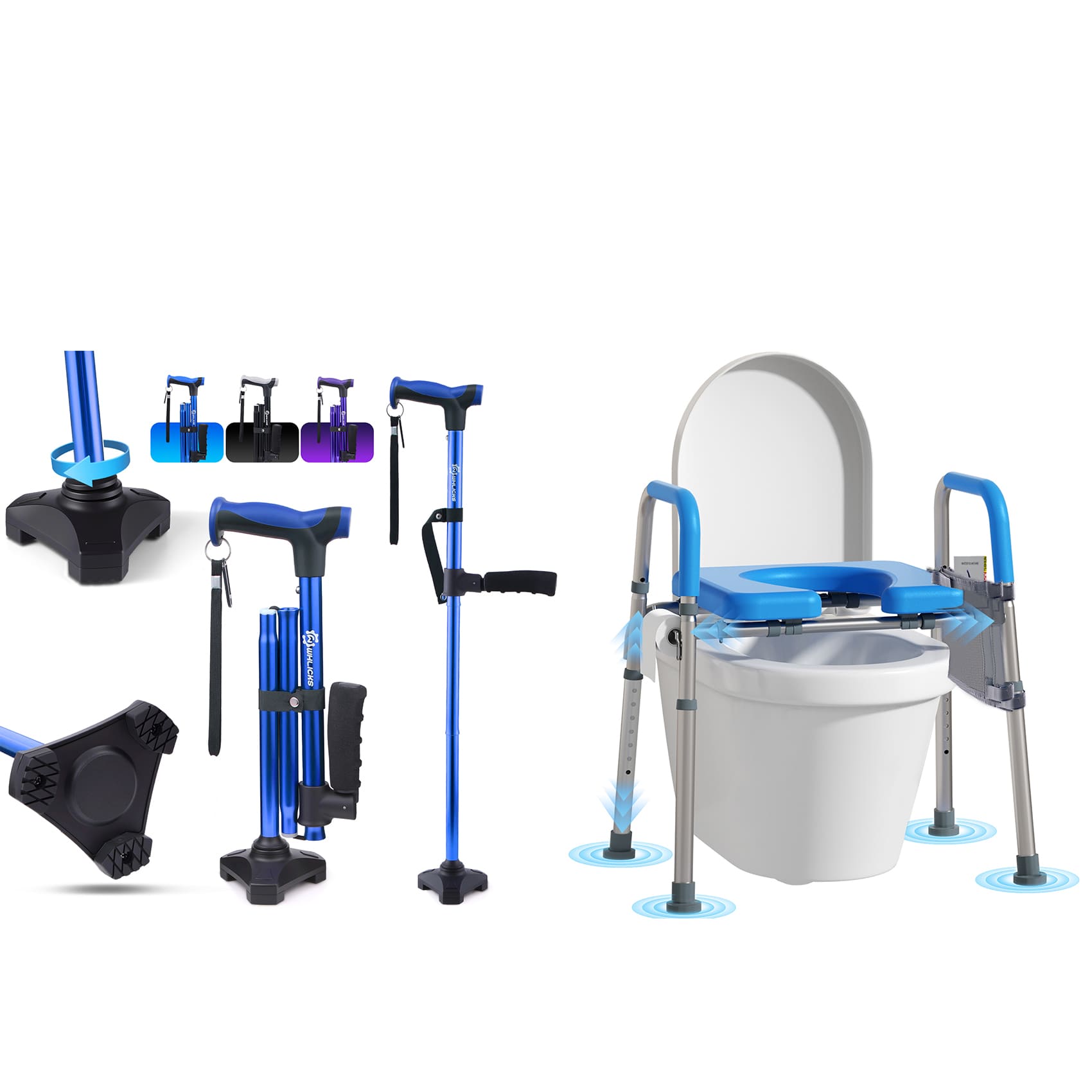 WHLICKS Walking Cane & Raised Toilet Seat Bundle