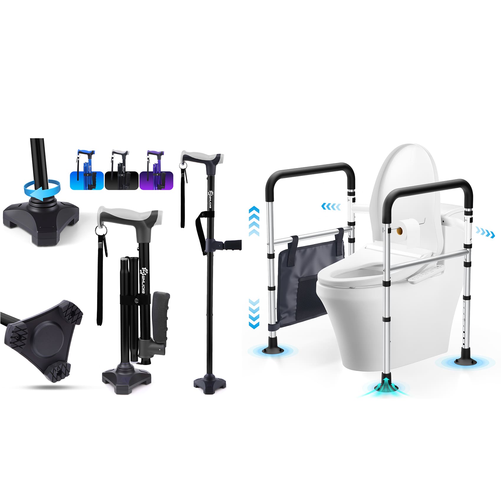 WHLICKS Walking Cane & Toilet Safety Rails
