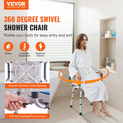 360° Swivel Shower Chair, 400lbs Adjustable Bath Seat for Seniors