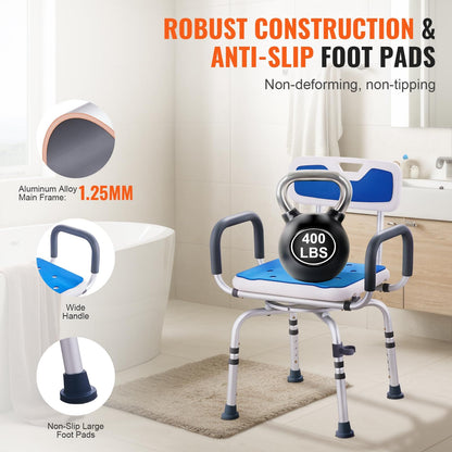 360° Swivel Shower Chair, 400lbs Adjustable Bath Seat for Seniors