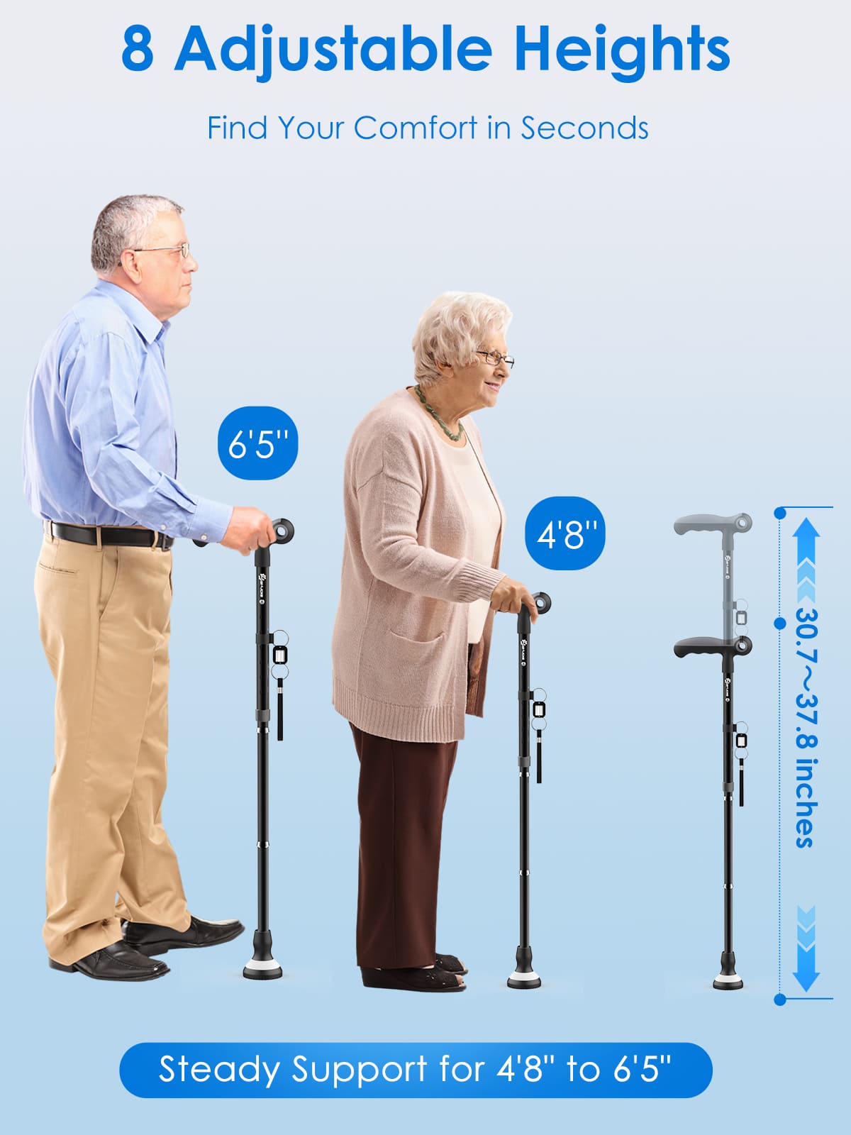 Heavy Duty Folding Walking Cane 300lbs, Adjustable Walking Stick for Seniors & Adults
