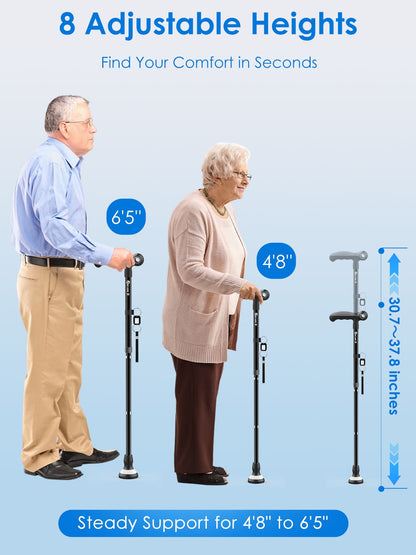 Heavy Duty Folding Walking Cane 300lbs, Adjustable Walking Stick for Seniors & Adults
