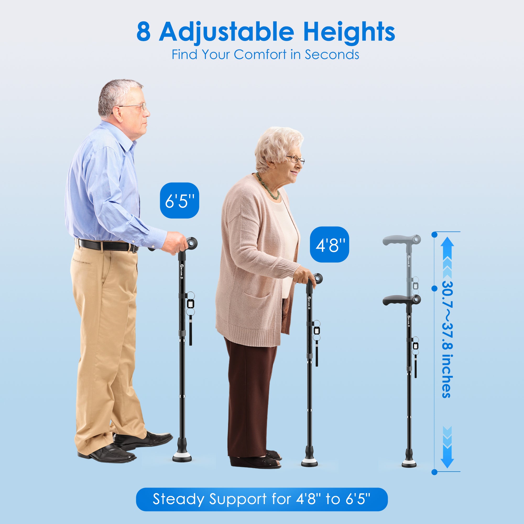 Heavy Duty Folding Walking Cane 300lbs, Adjustable Walking Stick for Seniors & Adults