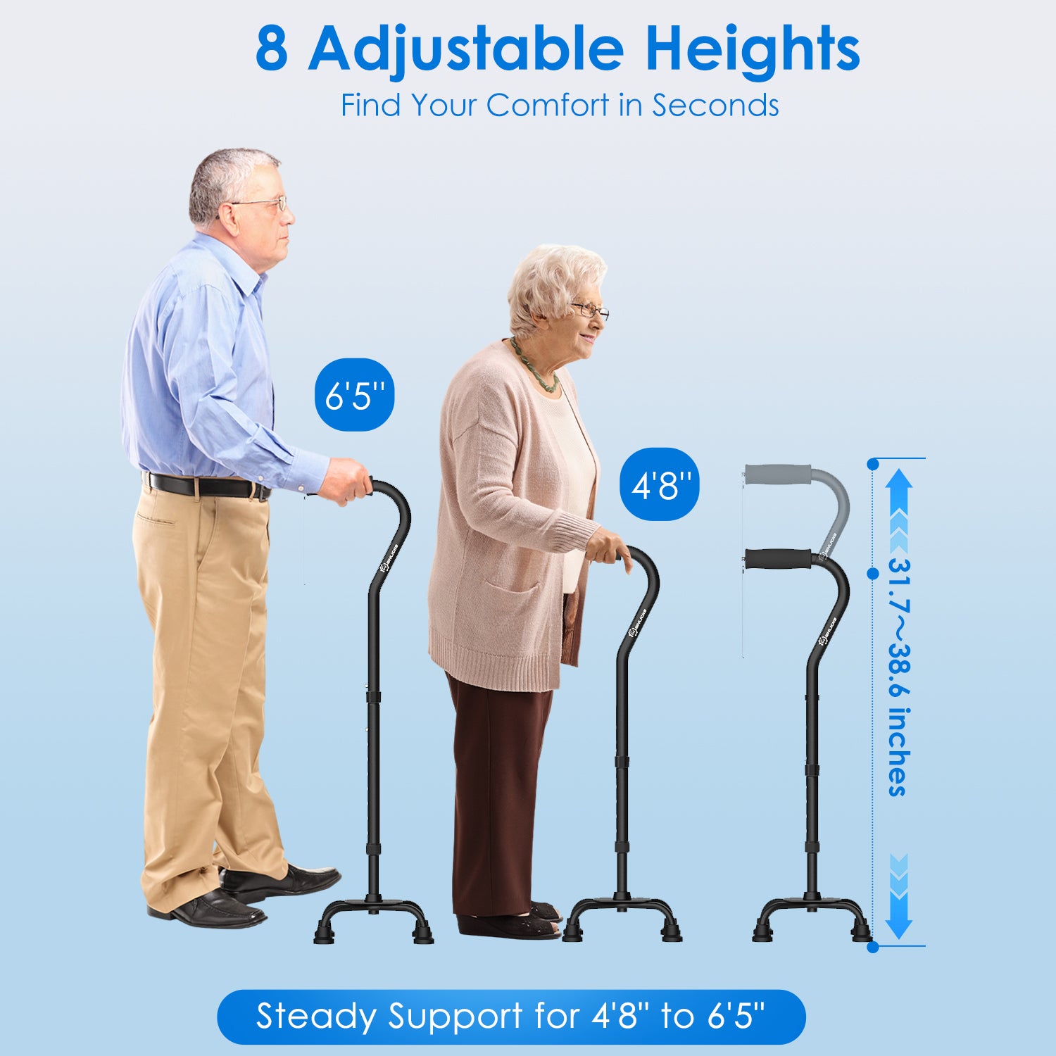 Premium All-Terrain Quad Cane with Ergonomic Grip & Stable Base