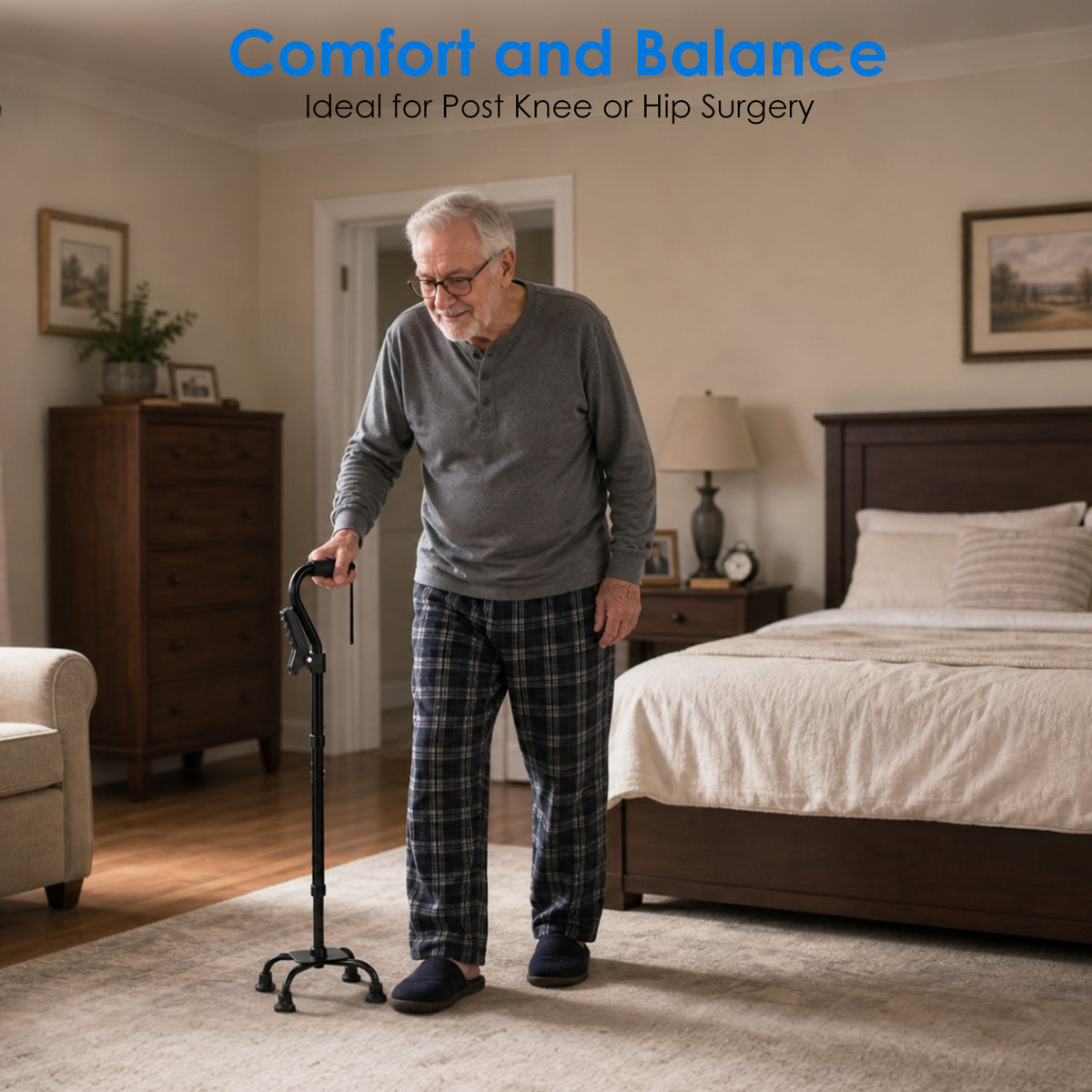 Premium All-Terrain Quad Cane with Ergonomic Grip & Stable Base