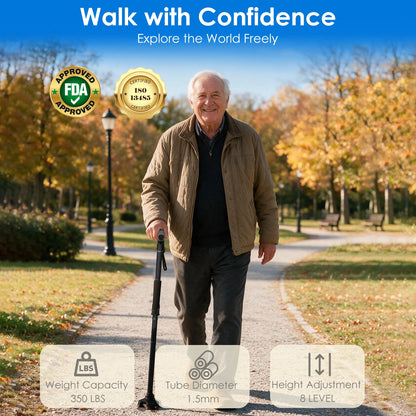 Foldable Walking Cane with Standing Assist Handle, 350 lb Capacity