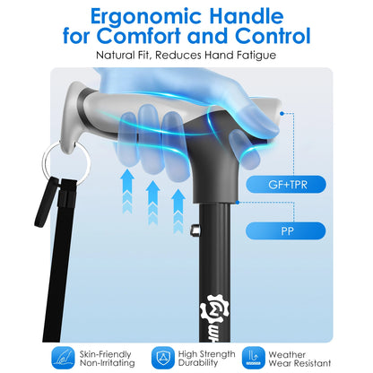 Foldable Walking Cane with Standing Assist Handle, 350 lb Capacity