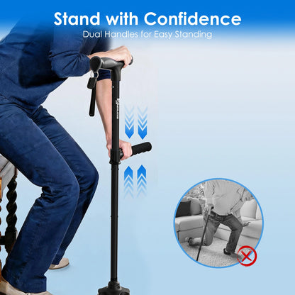 Foldable Walking Cane with Standing Assist Handle, 350 lb Capacity