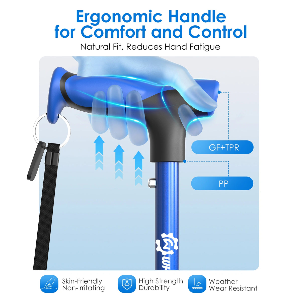 Foldable Walking Cane with Standing Assist Handle, 350 lb Capacity