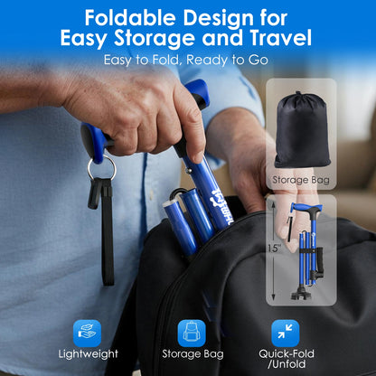 Foldable Walking Cane with Standing Assist Handle, 350 lb Capacity