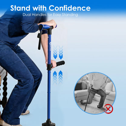 Foldable Walking Cane with Standing Assist Handle, 350 lb Capacity