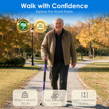 Foldable Walking Cane with Standing Assist Handle, 350 lb Capacity