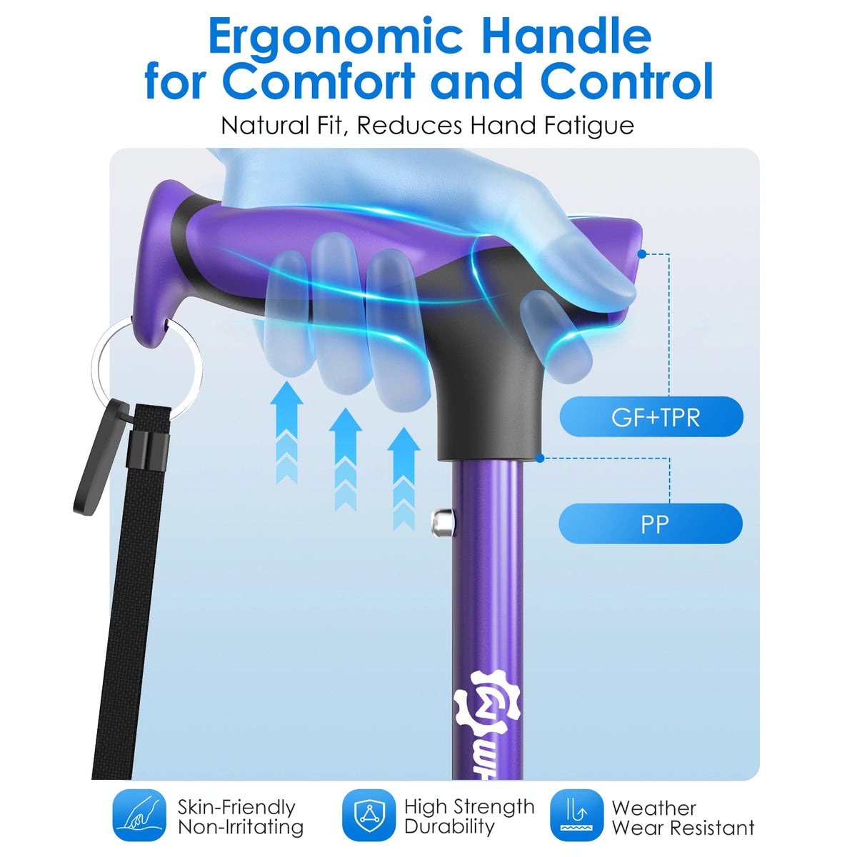 Foldable Walking Cane with Standing Assist Handle, 350 lb Capacity