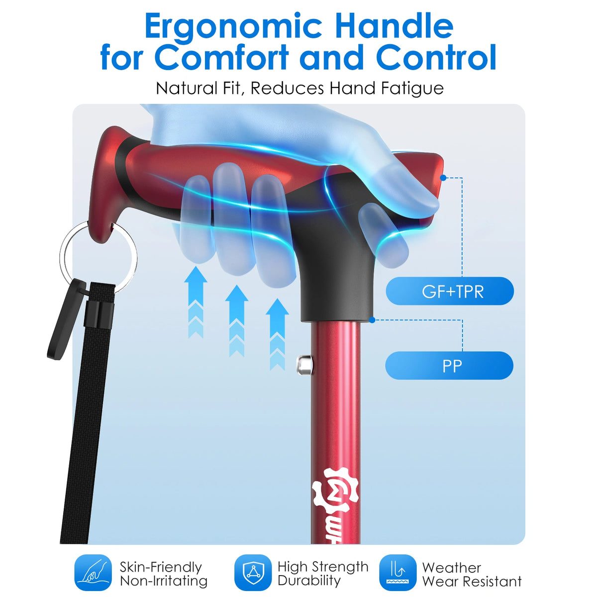 Foldable Walking Cane with Standing Assist Handle, 350 lb Capacity
