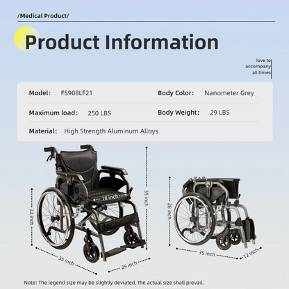 Aluminum Foldable Lightweight Wheelchair – Large Seat & Safe Wheels