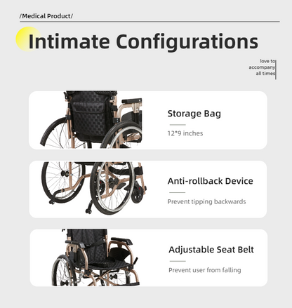 Aluminum Foldable Lightweight Wheelchair – Large Seat & Safe Wheels