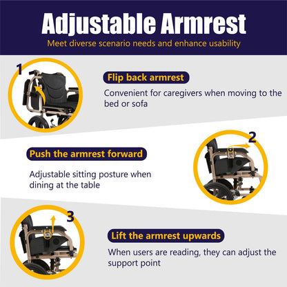 Lightweight Transport Wheelchair – Compact Size, Thick Stable Wheels