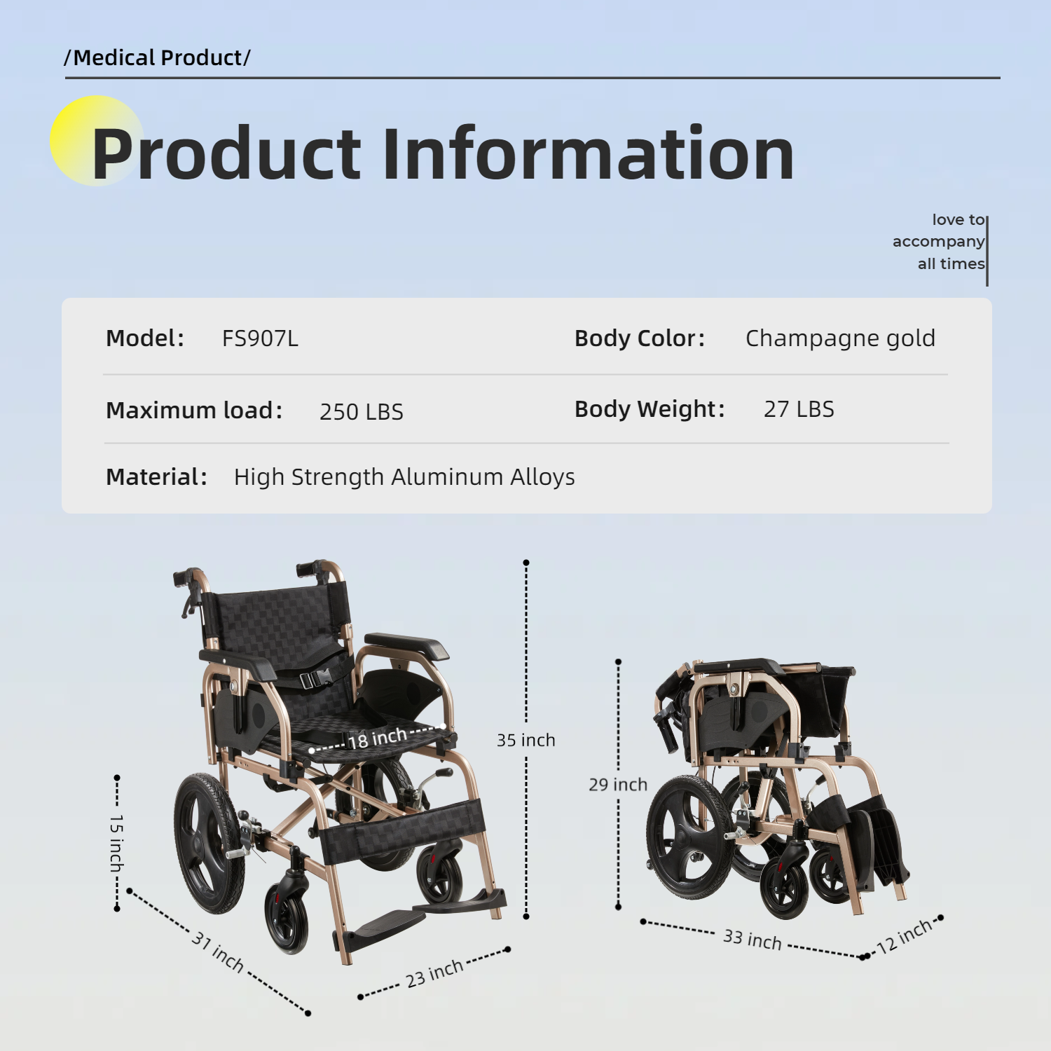 Lightweight Transport Wheelchair – Compact Size, Thick Stable Wheels