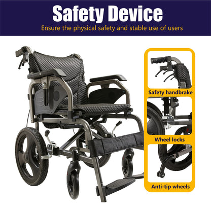 Lightweight Transport Wheelchair – Compact Size, Thick Stable Wheels
