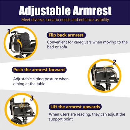 Lightweight Transport Wheelchair – Compact Size, Thick Stable Wheels