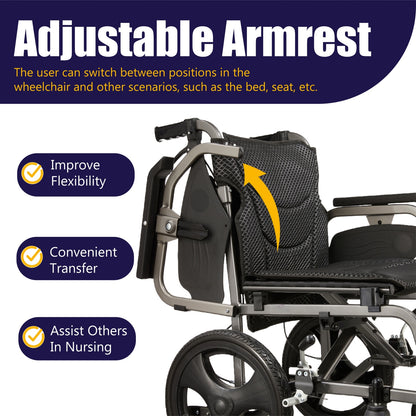 Lightweight Transport Wheelchair – Compact Size, Thick Stable Wheels