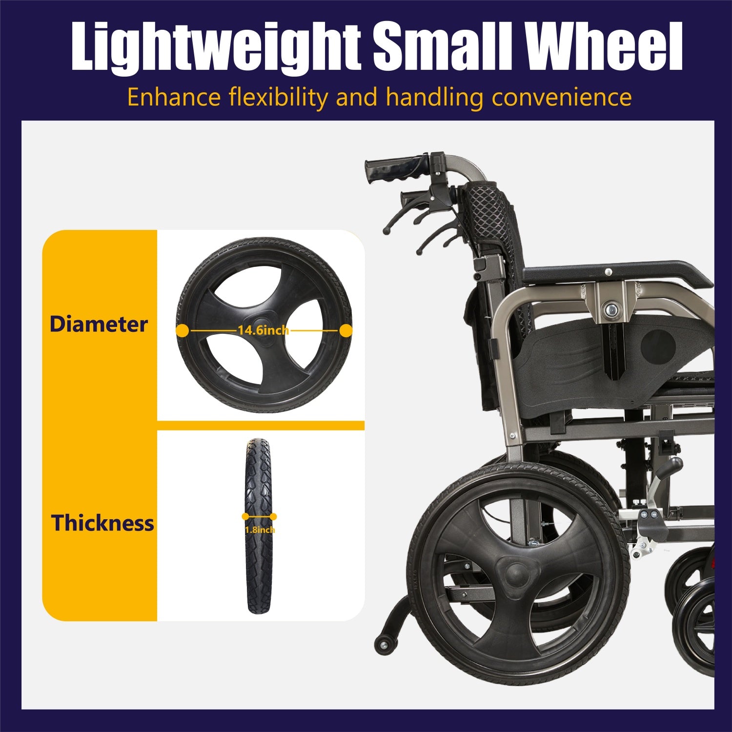 Lightweight Transport Wheelchair – Compact Size, Thick Stable Wheels