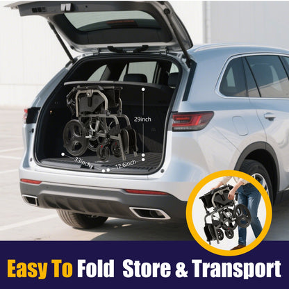 Lightweight Transport Wheelchair – Compact Size, Thick Stable Wheels