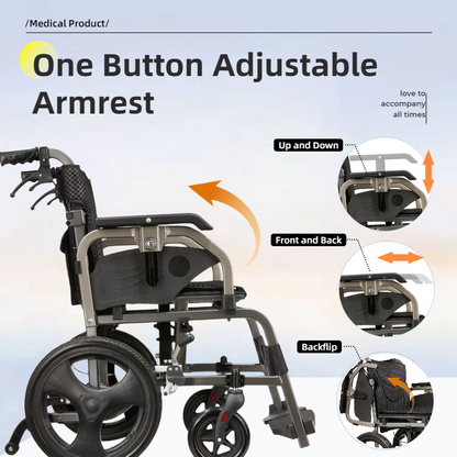 Lightweight Transport Wheelchair – Compact Size, Thick Stable Wheels