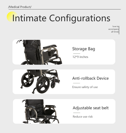 Lightweight Transport Wheelchair – Compact Size, Thick Stable Wheels