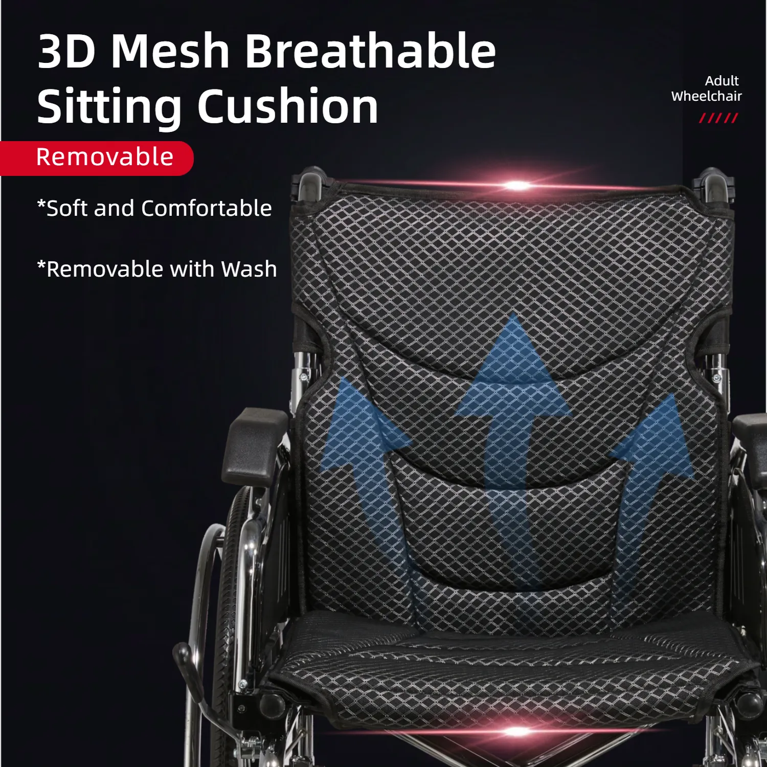 wheelchair with breathable fabric seat