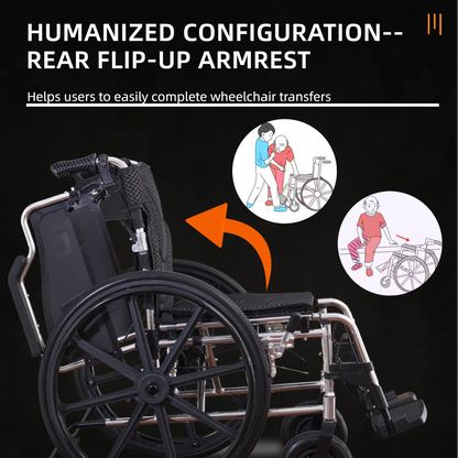 All-in-One Wheelchair – 20" Seat, Quick-Release Wheels & Dual Brakes