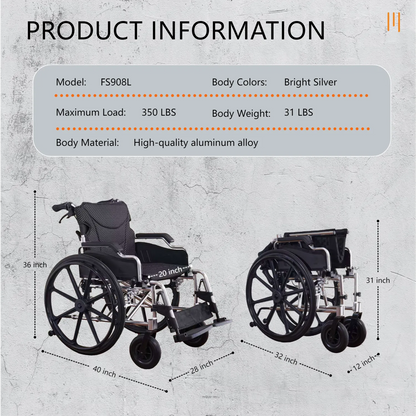 All-in-One Wheelchair – 20" Seat, Quick-Release Wheels & Dual Brakes