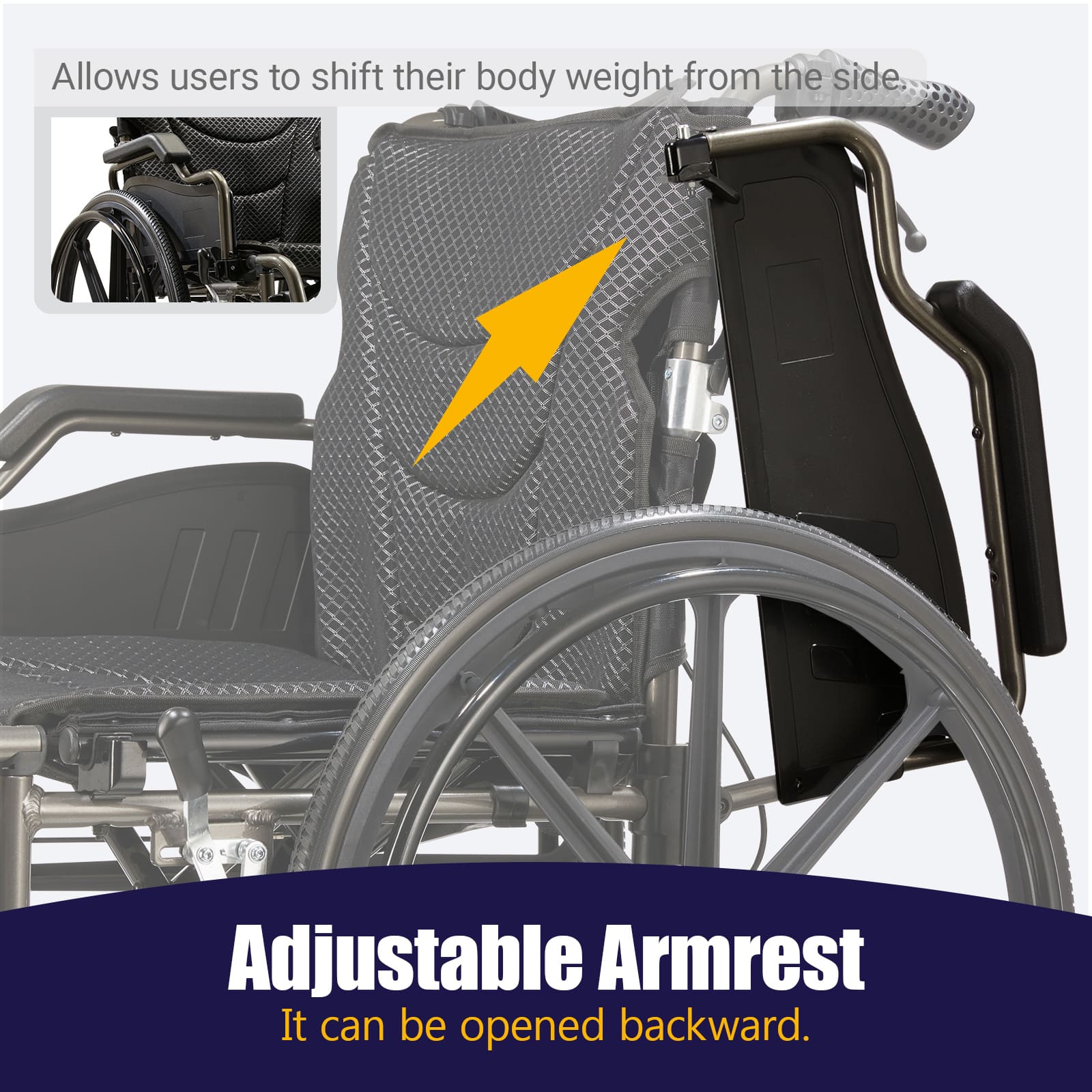All-in-One-Rollstuhl – 50 cm Sitzbreite, Schnellspannräder & Doppelbremsen