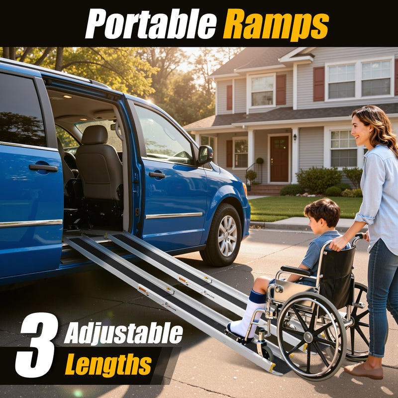 Telescopic Wheelchair Ramp – Adjustable, Portable & Anti-Slip, 600lbs ...