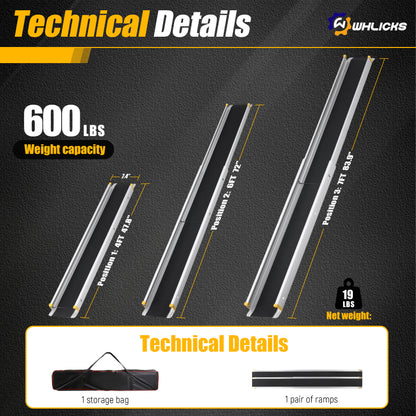 WHLICKS Telescopic Ramp – Adjustable 4–8 ft, Foldable, 600 lb Capacity