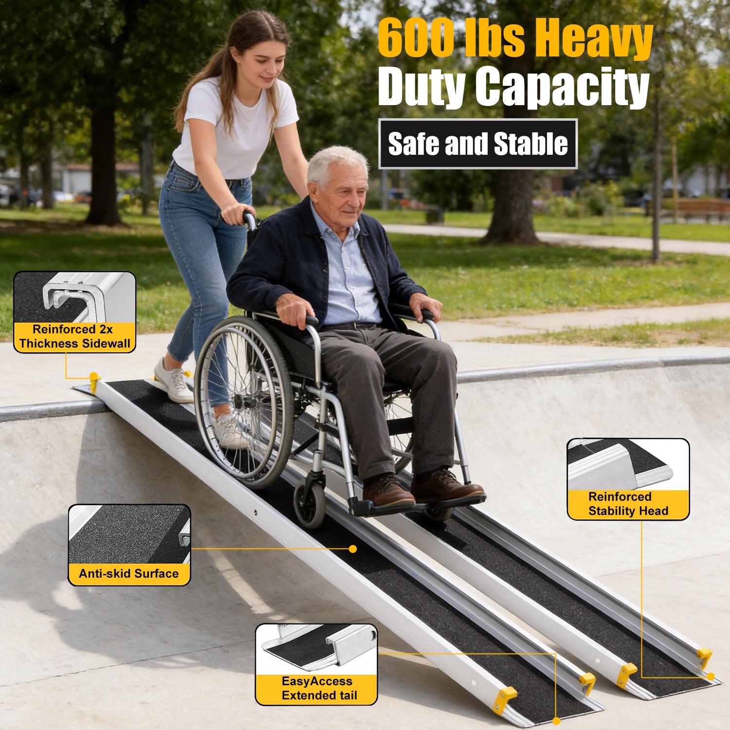 Elite 3-Stage Telescopic Wheelchair Ramp | 3.5'–10' Adjustable | 600 lbs