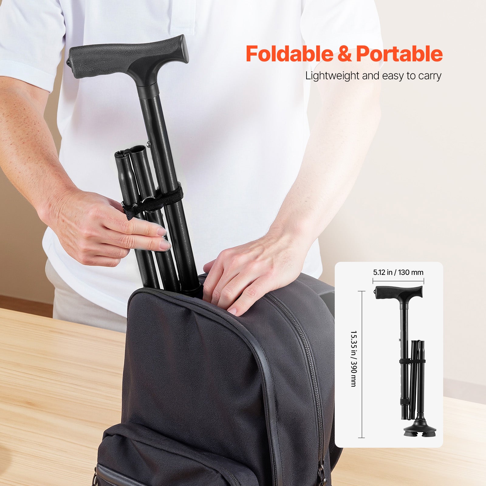 Vevor Walking Cane for Seniors Foldable Walking Cane with Quad Base Stable Walking Stick