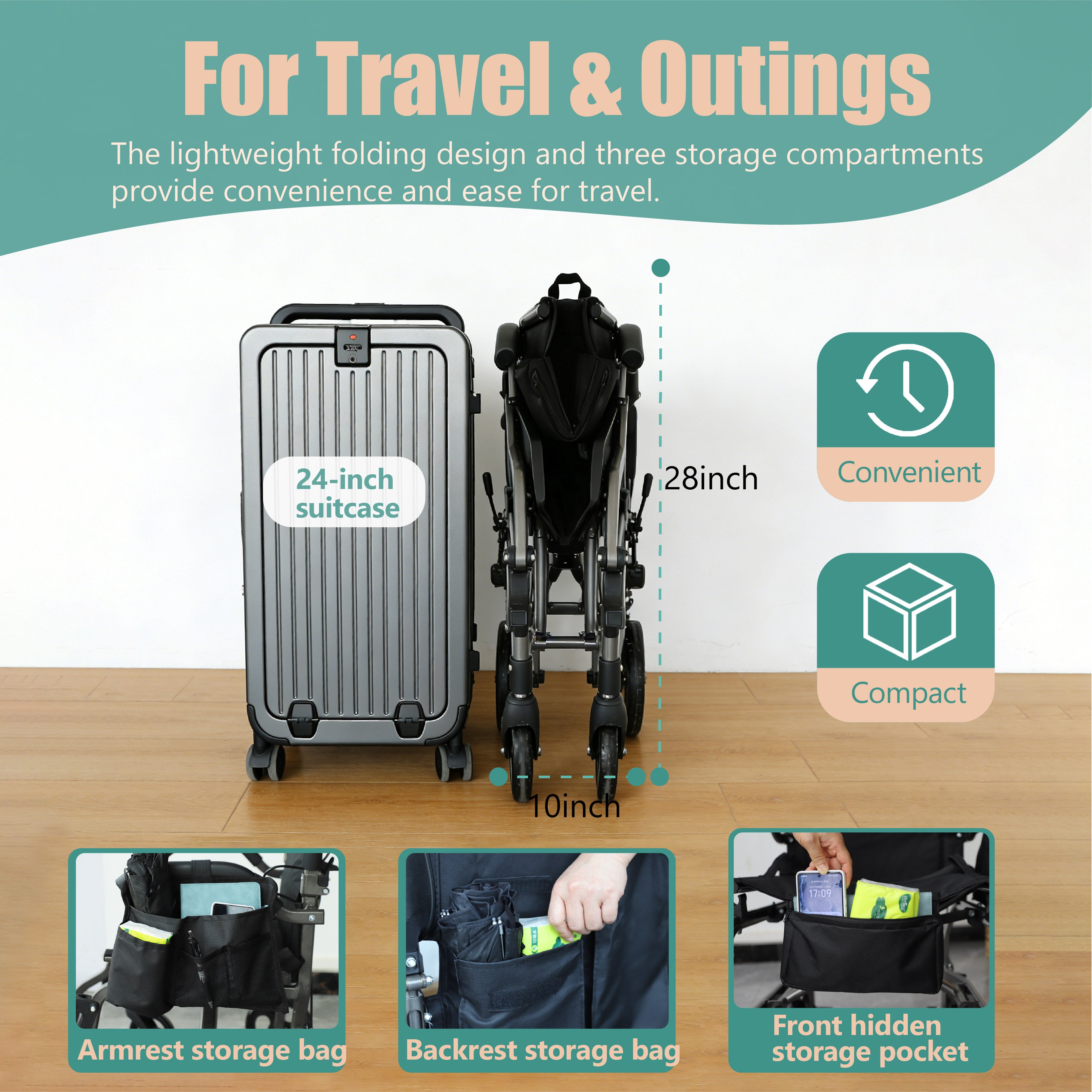 Ultra-Light Folding Travel Wheelchair with Compact Design