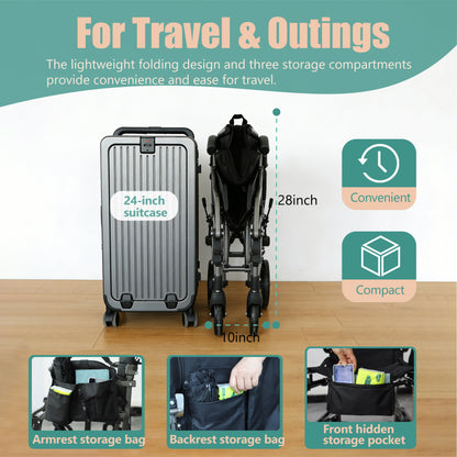 Ultra-Light Folding Travel Wheelchair with Compact Design