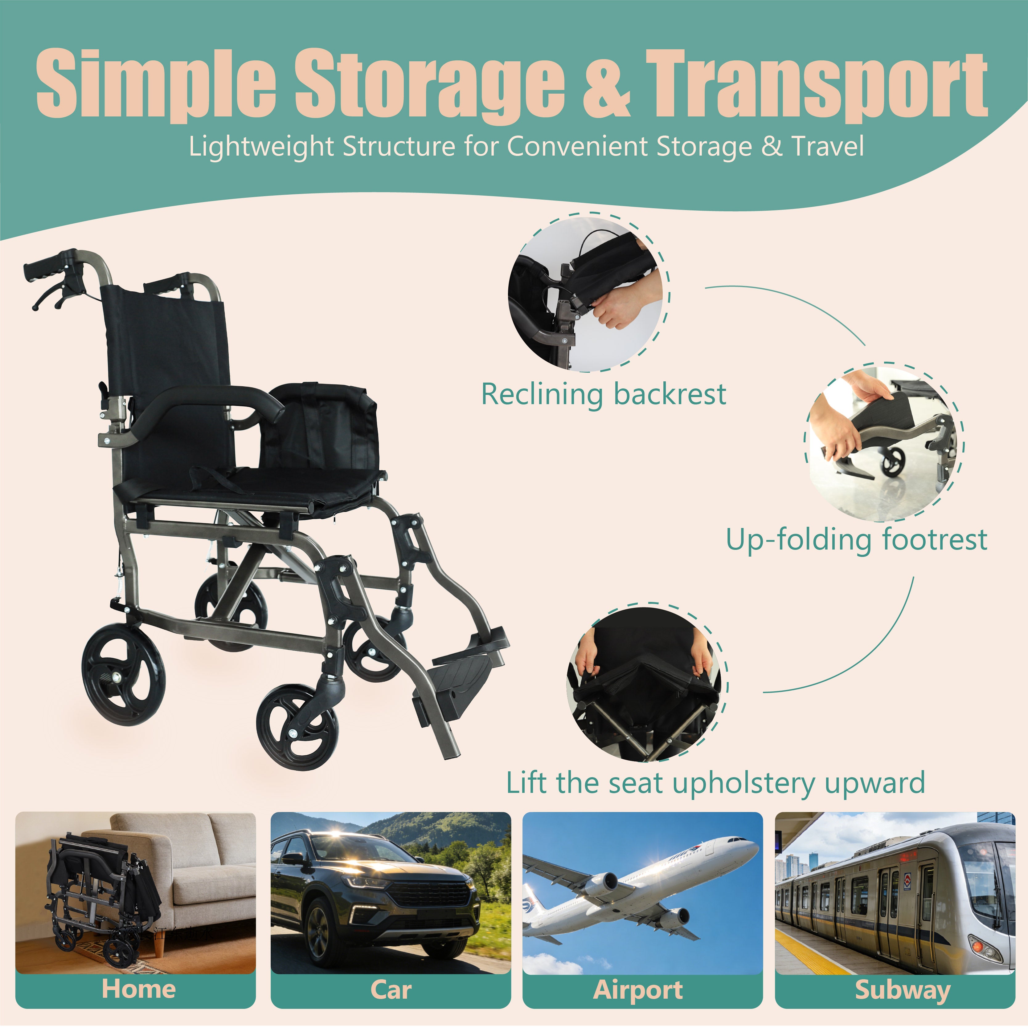 Ultra-Light Folding Travel Wheelchair with Compact Design