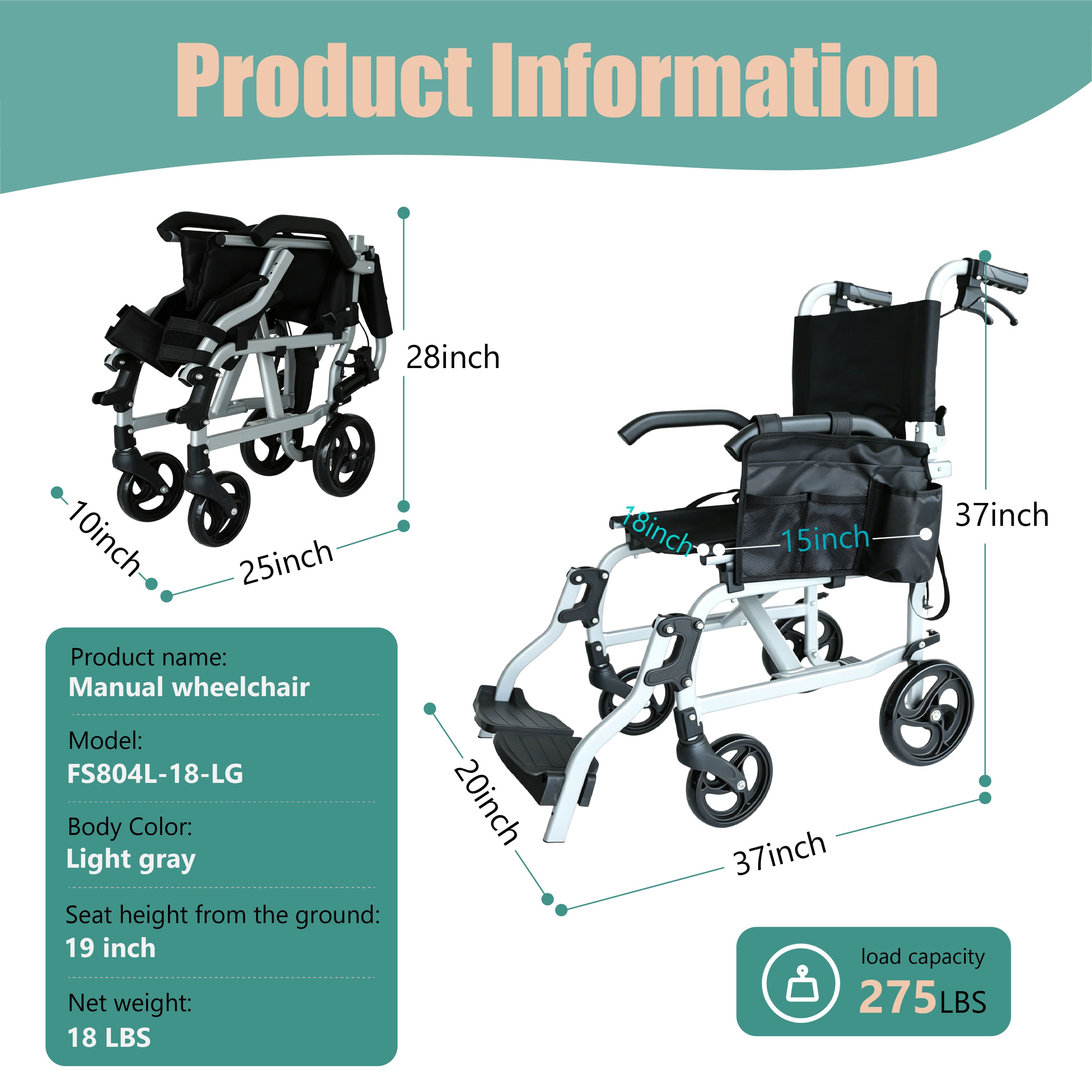 Ultra-Light Folding Travel Wheelchair with Compact Design